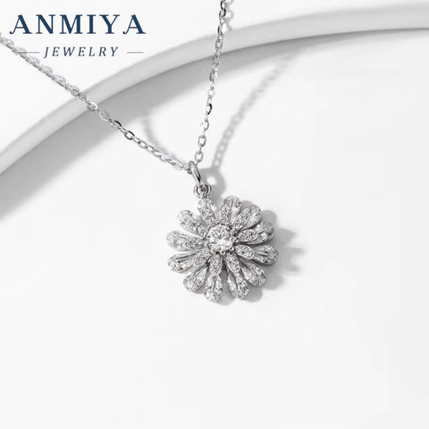 Luxury 925 Silver White Zircon Big Sunflower Diamond Necklace for Women Girl Besrfriend