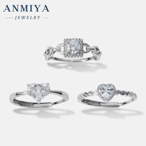 ANMIYA Wholesale 925 Silver Zircon Engagement Eternity Rings Women 925 Silver Diamond Emerald Radiant Oval Cut Ring