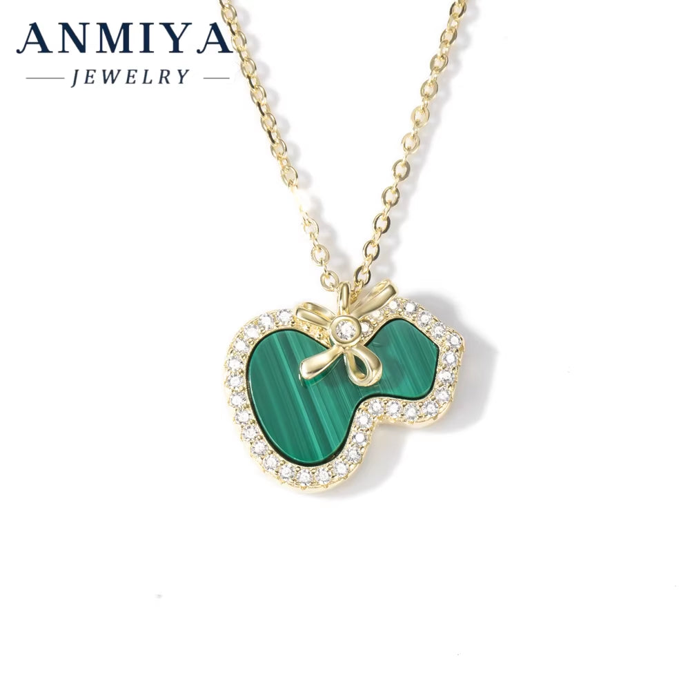 Authentic 925 Sterling Silver Necklace Featuring Natural Malachite | Dainty Silver Jewelry Gift for Her | Gourd Pendant