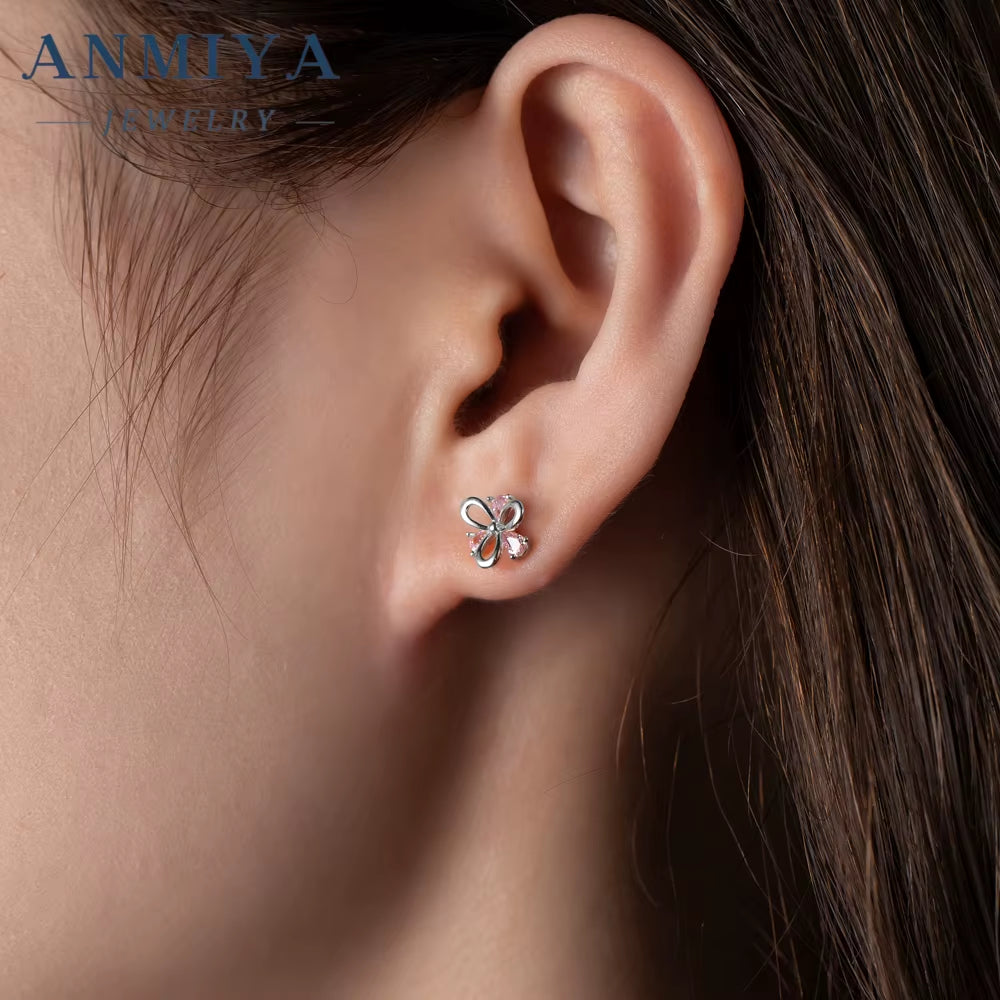 ANMIYA INS Korean Unique Pink Pear Ice Cut Zircon Earrings for Gift Women