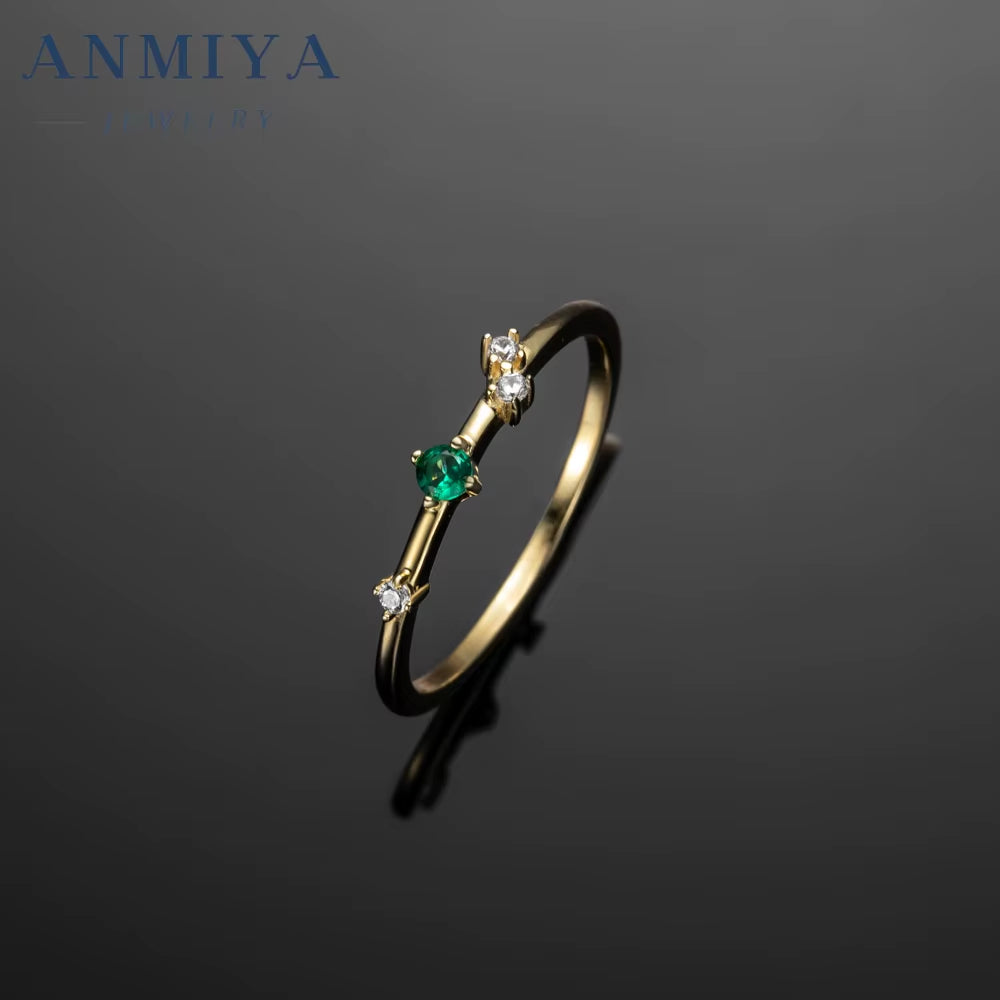 ANMIYA Waterproof Fashion 925 Sterling Silver Bling Green Cubic Zirconia Ring 18K Gold Plated Charm Jewelry