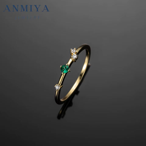ANMIYA Waterproof Fashion 925 Sterling Silver Bling Green Cubic Zirconia Ring 18K Gold Plated Charm Jewelry