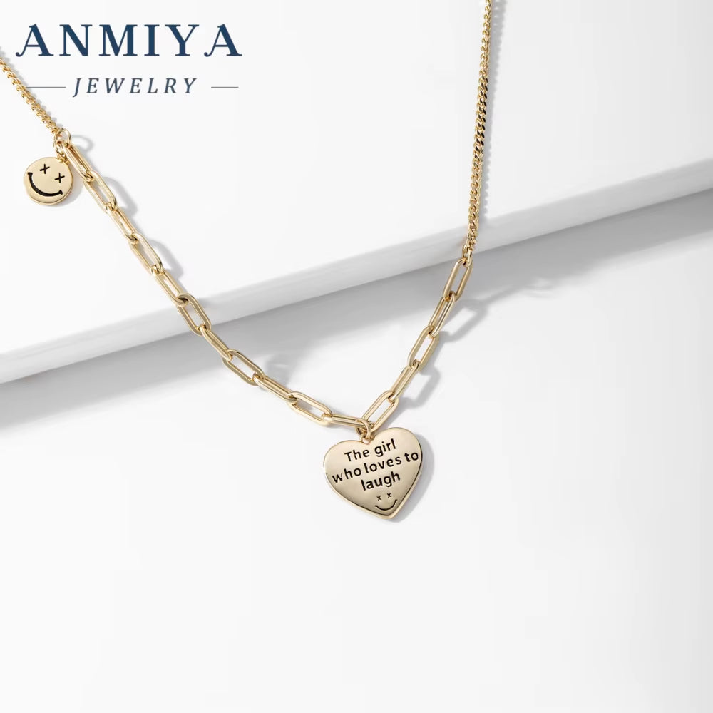 Hot Sale 925 Sliver Necklace 18K Gold with Zircon Smile Heart Necklace Spiritual Gift Necklace for Girl