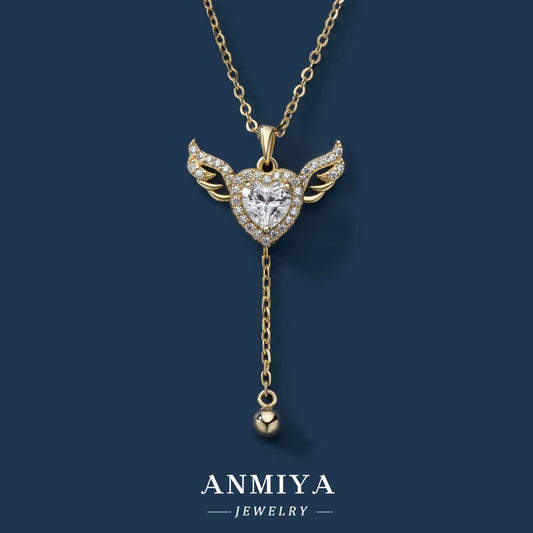 ANMIYA Cupid'S Heart Zircon 925 Sterling Silver with Angel Heart Zircon Plated Unisex Gift Girlfriend Eternal Heart Necklace