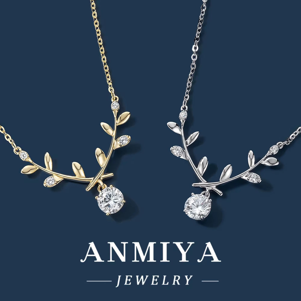 ANMIYA Cubic Zirconia Leaf Shape Women Party Wedding Necklace Set 925 Sterling Silver Dubai Bridal Jewelry
