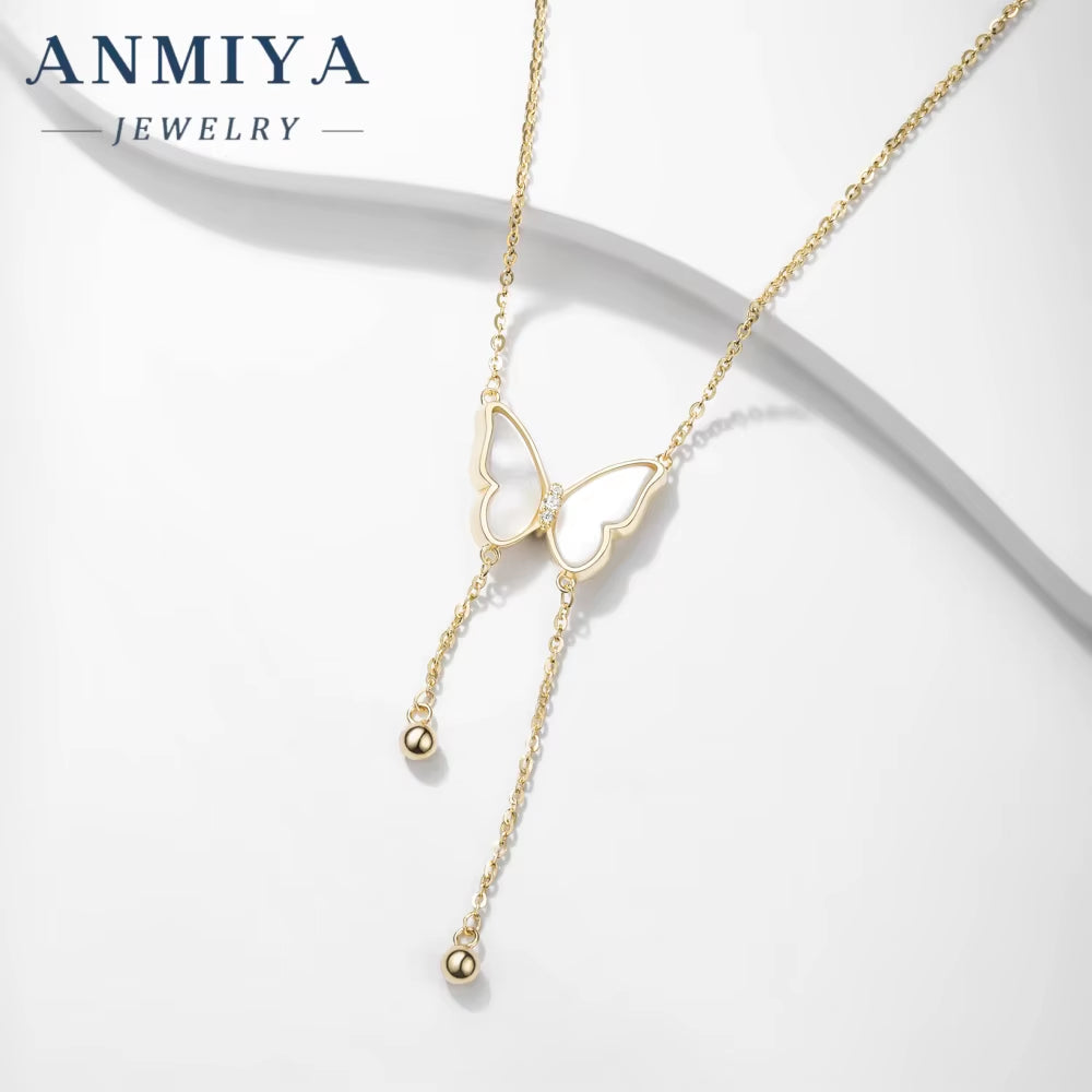 ANMIYA Butterfly Design Jewellery Fashionable Zircon 925 Sterling Silver Chain Necklaces Customized Girl Pendant Necklace