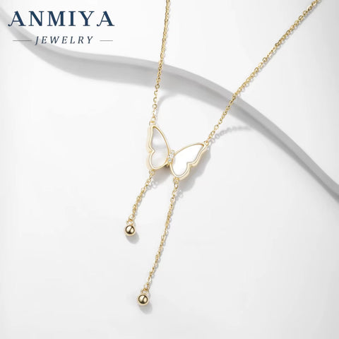 ANMIYA Butterfly Design Jewellery Fashionable Zircon 925 Sterling Silver Chain Necklaces Customized Girl Pendant Necklace