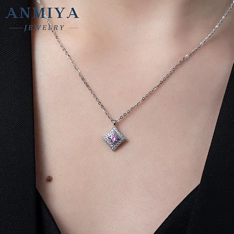 ANMIYA High Quality New Design Necklace Jewelry Colorful Ice Flower Cut Zircon 925 Sterling Silver Fashion Pendant Necklace