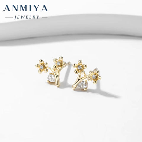 Niche Design Flower Shape Small Stud Earrings 925 Silver Gold Plating Jewelry Earrings for Girl