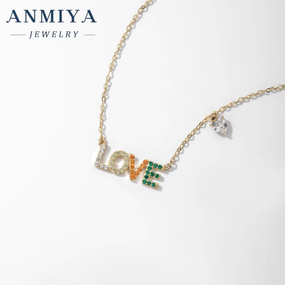 Wholesale Exquisite Temperament Clavicle Chain 925 Sterling Silver Cubic Zircon Letter Love Pendant Necklace