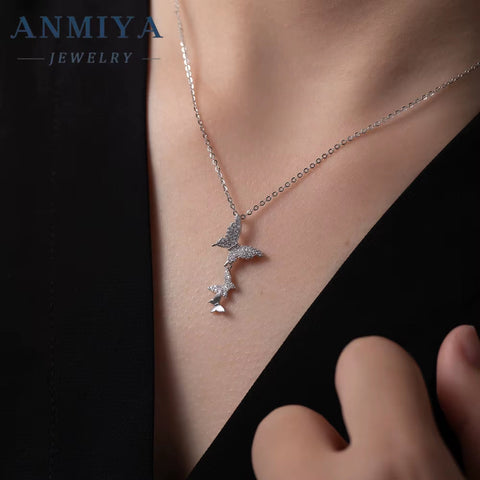 ANMIYA Fashion Charm Butterfly Necklace Jewelry 18K Gold 925 Silver Tassel Necklace Pendant for Women
