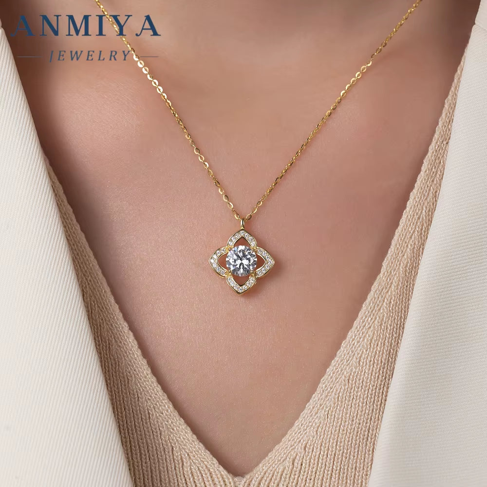 Cubic Zirconia Necklace Jewelry Silver Necklace 925 Sterling Four Leave Clover Dainty Choker 4 Leaf Clover Necklace