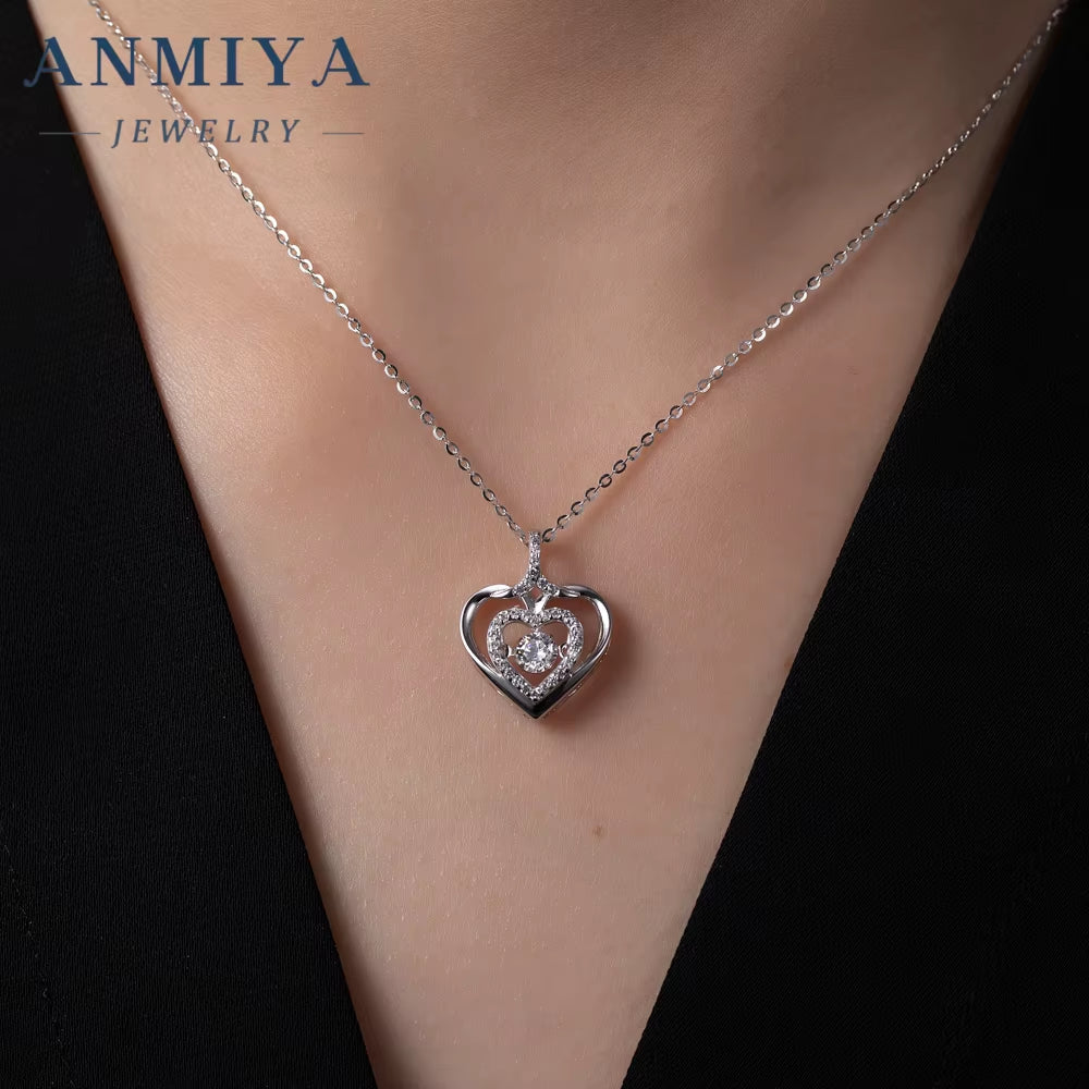 ANMIYA Luxury Dainty Sterling Silver 925 Jewellery Heart Italian Pendant Charm Necklaces Women