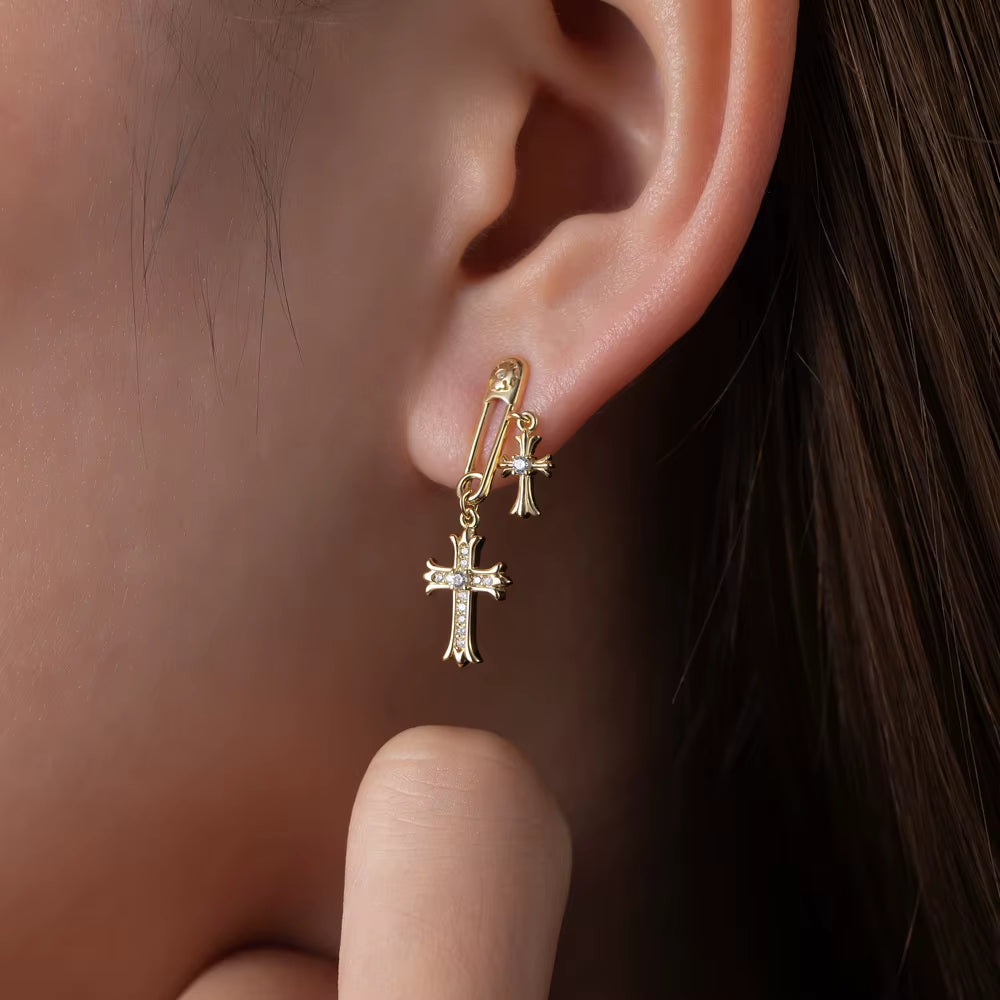 Fashion 925 Silver Dangle Earrings Paper Clip Christian Jewelry Gothic Cross Christian Jewelry Jesus Pendant Stud Earrings
