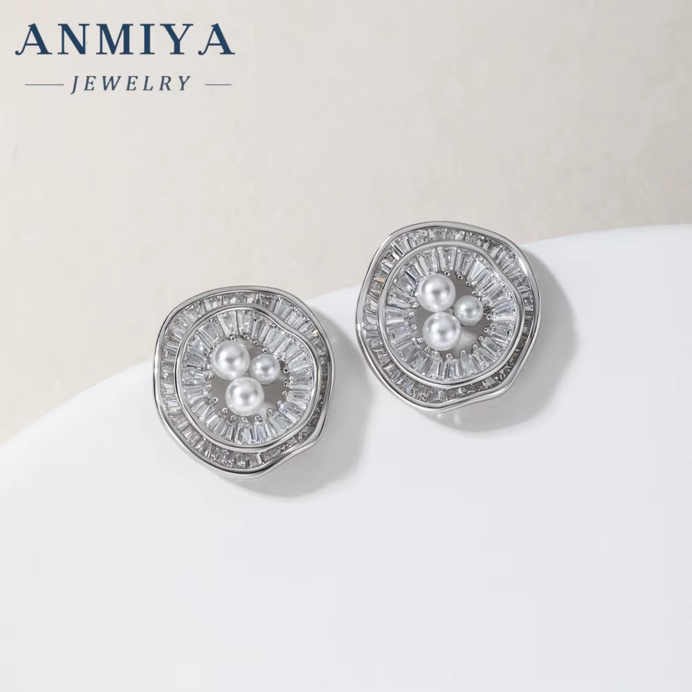 Fine Jewelry Freshwater Pearl 18K Gold Plated Zircon Flower Pendant Necklace Stud Earrings Jewelry Set for Women