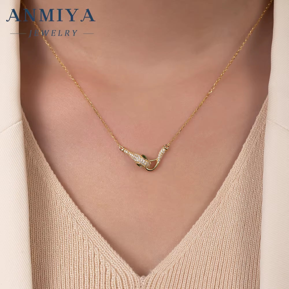ANMIYA Maker 2025 Snake Head Micro Insert Zircon Necklace 14K Gold 925 Silver Plated Jewelry Necklace Set Women Luxury