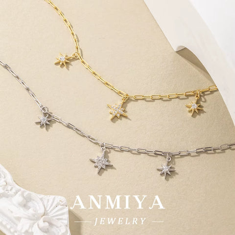 ANMIYA Fashion 925 Sterling Silver Zircon Star Bracelet 18K Gold Plated Star of Bracelet with Zircon Lover