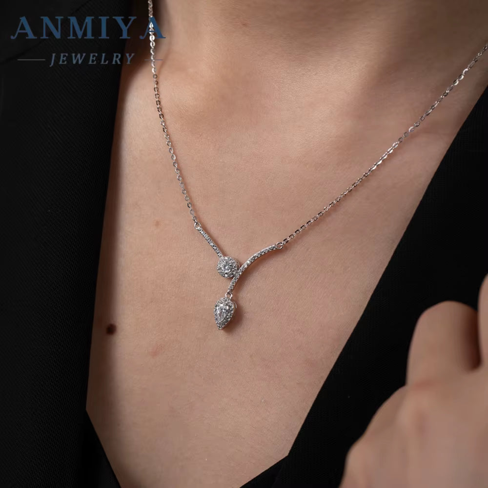ANMIYA Temperament High Quality Original Silver 925 Chain Pendant Real Cubic Zircon Necklace for Women