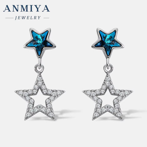 Custom New Designs Fashion Jewelry 925 Sterling Silver Luxury Blue Zircon Star Earrings for Women