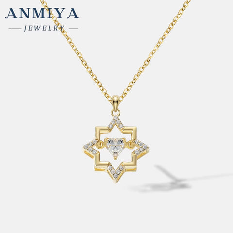 ANMIYA 925 Silver 18K Gold Plated Trendy Hollow Star with Zircon Heart Necklace Valentine'S Day Gift
