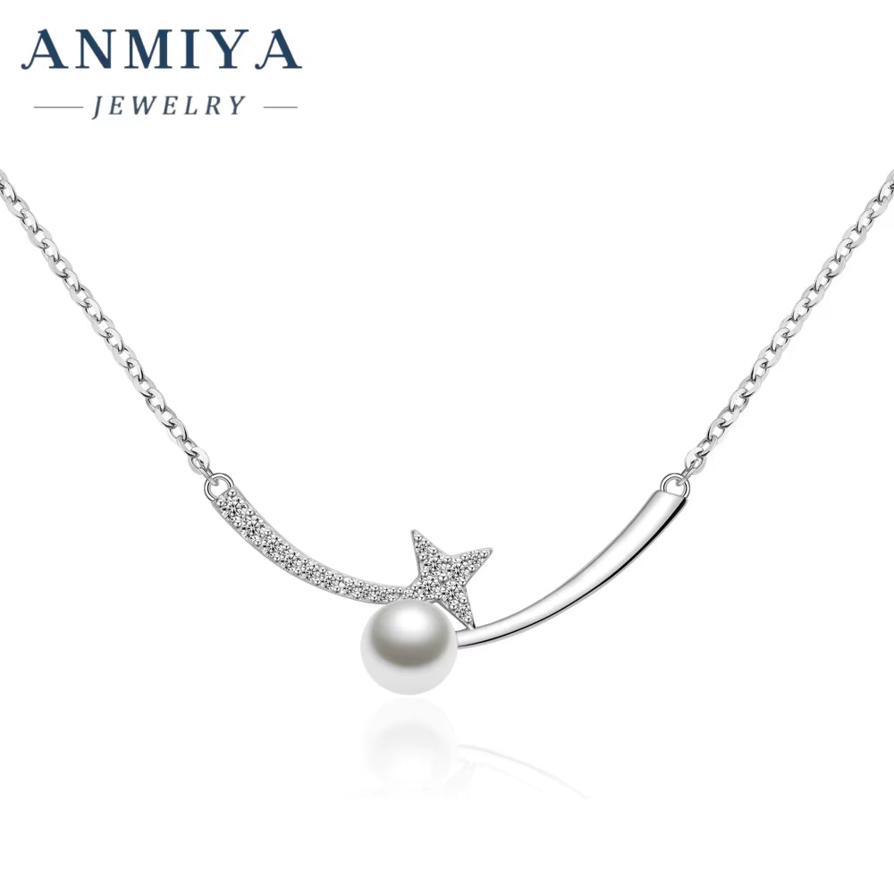 Fashion Chains Necklaces S925 Silver Star and Nature Fresh Water Pearls Collarbone Necklace for Bestfriend Jewelry