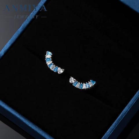 Fashionable Wholesale One-Line Shape Blue Zircon 925 Sterling Silver Fashion Jewelry Earrings for Women