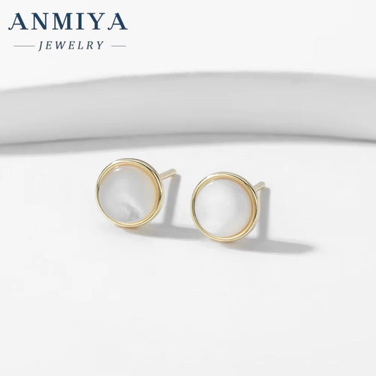 ANMIYA 18K Gold Fashion Jewelry White Shell 925 Silver Wholesale Earrings for Female Women