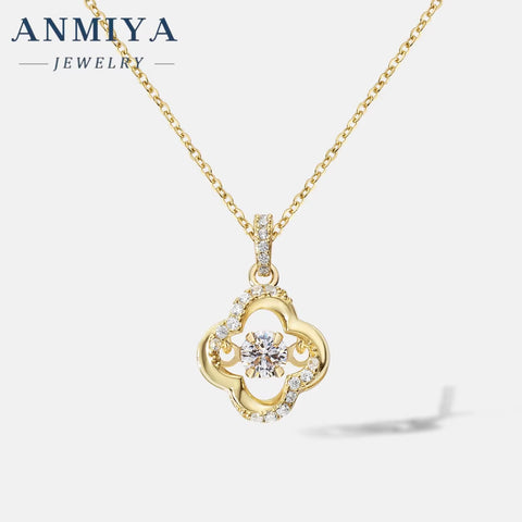 925 Sterling Silver 18K Gold Plated Cubic Zirconia CZ Pearl Four-Leaf Clover Hollow Out Necklace for Women Fashion Jewelry