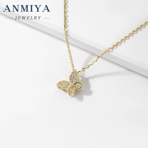 Brilliant 18K Gold Plated Sparkling Cubic Zircon Butterfly Necklace Adjustable 925 Silver Chain Cz Pendant Necklace