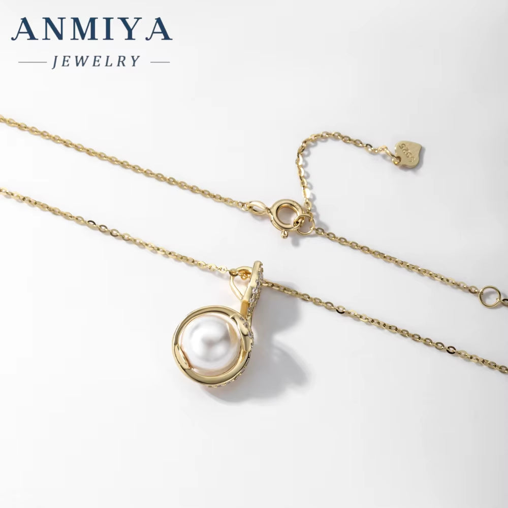 ANMIYA Trendy Jewelry Summer 2024 No Fade Adjustable Long Gold Plated 925 Silver Women Leaf Pearl Pendant Necklace