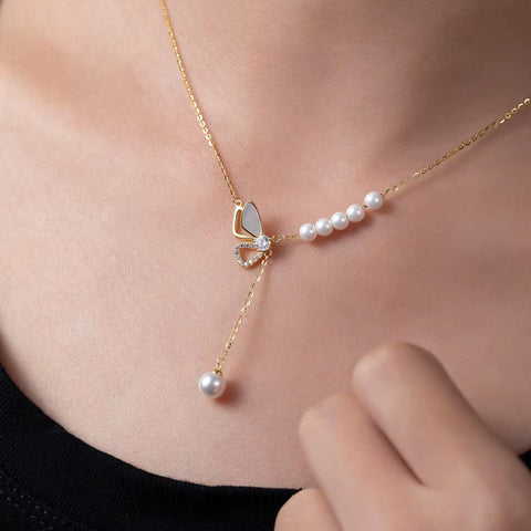 ANMIYA Butterfly Pearl 18K Gold Plated Fine Jewelry Fashion 925 Sterling Silver Charm Accessories Vintage Women'S Necklace