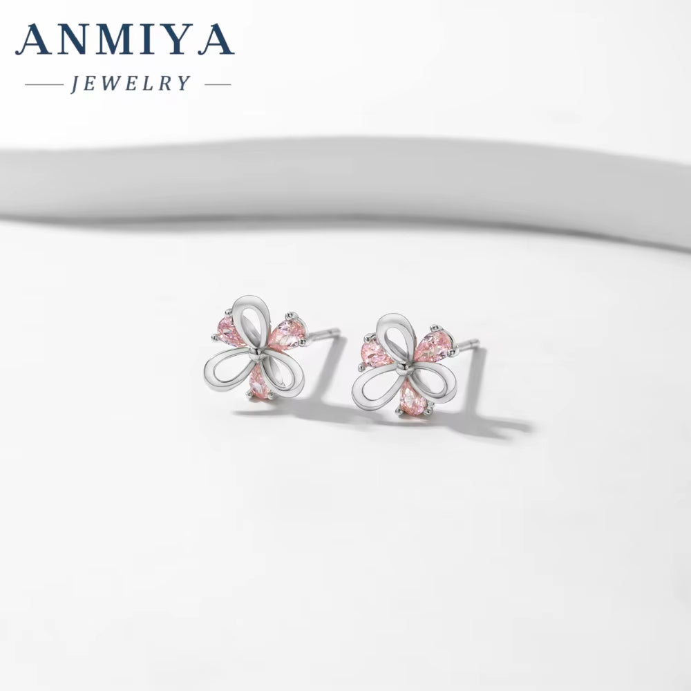ANMIYA INS Korean Unique Pink Pear Ice Cut Zircon Earrings for Gift Women