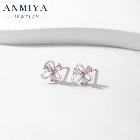 ANMIYA INS Korean Unique Pink Pear Ice Cut Zircon Earrings for Gift Women