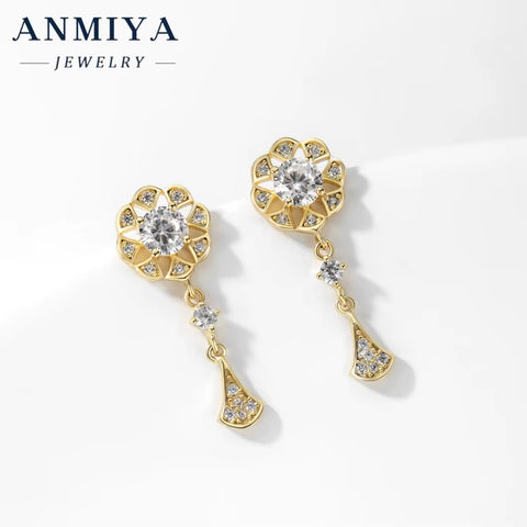 Camellia Flower 925 Silver Jewelry Set Hypoallergenic Necklace Earrings Wedding Party Zircon Stone Fashionable Gift Women Girls