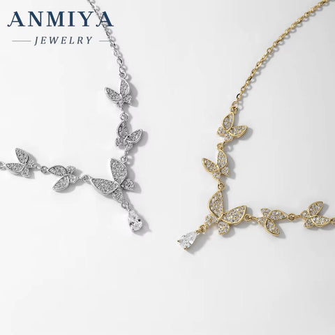 ANMIYA Fashion Jewelry Best Selling 925 Silver Butterfly Shape Shine Small Zircon Charm Necklaces for Women
