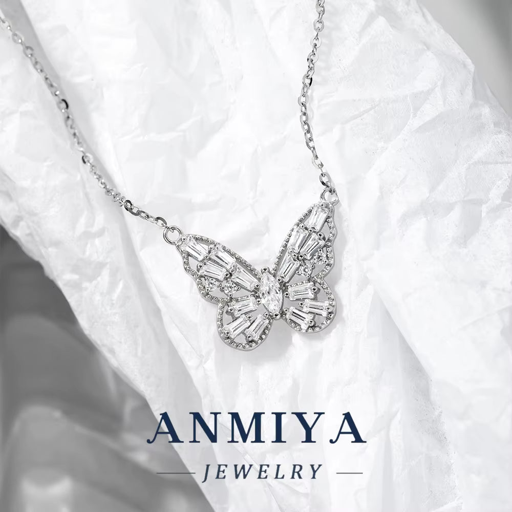 ANMIYA Stock Available Fine Jewelry Pendants Charms Women'S Ornament 925 Silver Butterfly Necklace