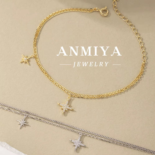 ANMIYA Fashion Jewelry 2025 Women Accessories 925 Sterling Silver 18K Gold Jewelry Star Charm Bracelet