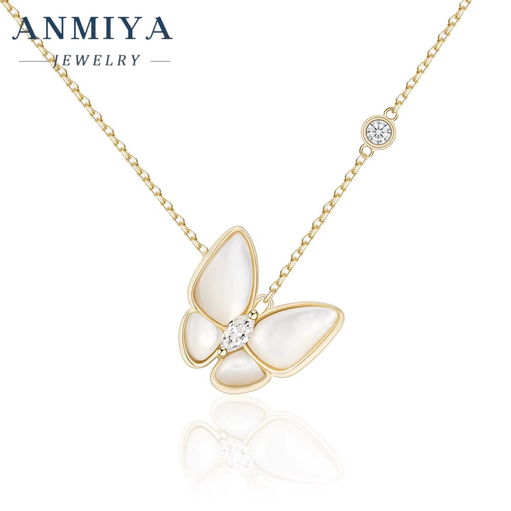 Female Sterling Silver Necklace Butterfly Shape Silver Necklace CZ Fashion Chains Necklaces