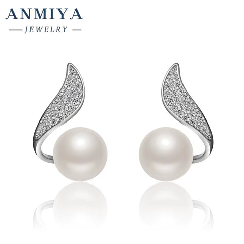 ANMIYA Custom Unique 925 Silver Modern Earrings Women Pearl Zircon Stud Earrings