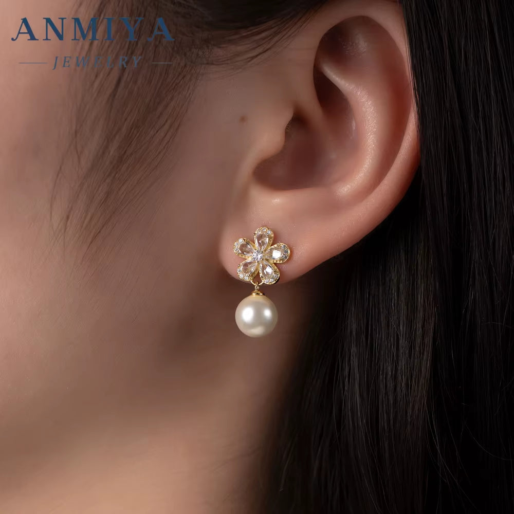 New Fashion Jewelry-Set Fresh Water Pearl Flower 925 Silver Necklace Earrings Bridal Jewelry Wedding Flower Earrings Jewelry Set