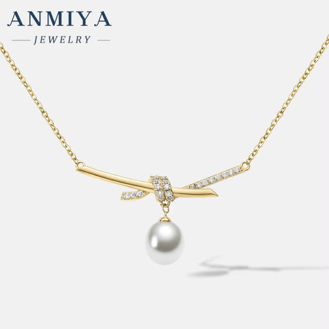 18K Solid Gold Baroque Pearl Necklace Single Pearl Collarbone Jewelry with 925 Sterling Silver Luxury Gold Pearl Necklace