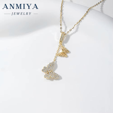 ANMIYA Butterfly Pendant Necklace 925 Silver Zircon Crystal Tassel Butterfly Necklaces for Women Girls