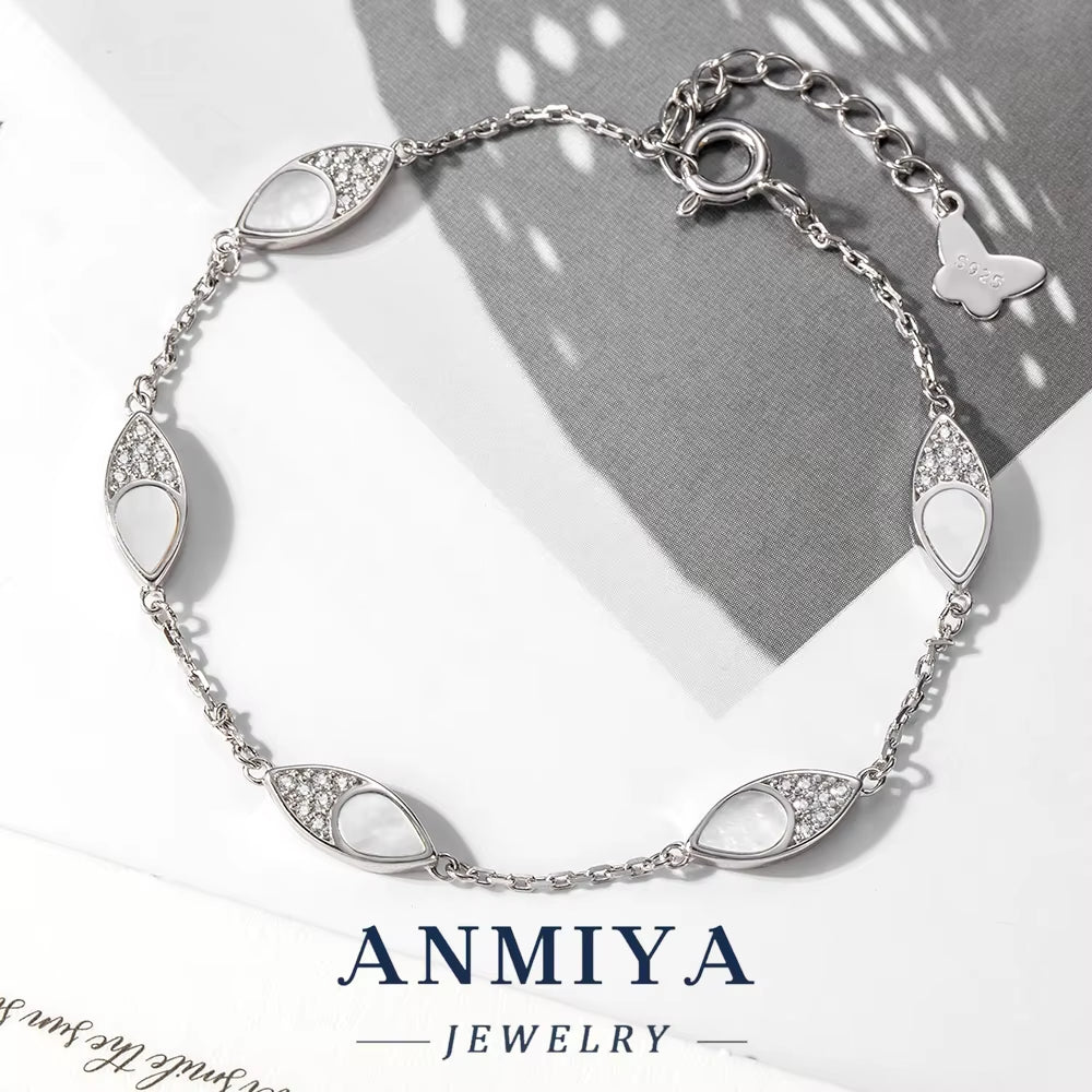 Stackable Minimalist Silver Jewelry Essentials - Thin Eye Shape Clover Bracelet for Layered Wrist Stacks