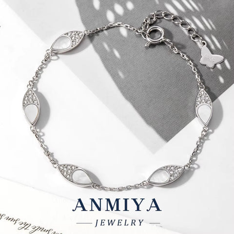 Stackable Minimalist Silver Jewelry Essentials - Thin Eye Shape Clover Bracelet for Layered Wrist Stacks