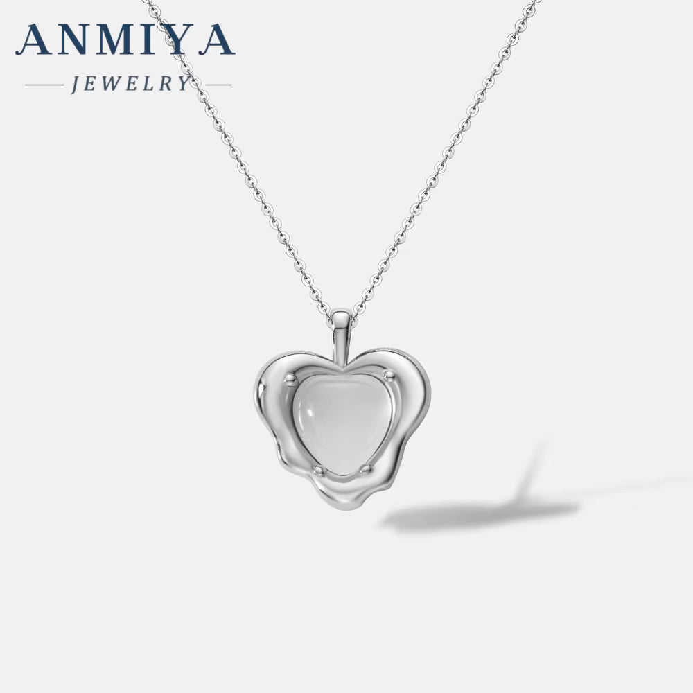 Custom Design Jewellery 925 Sterling Silver Jewelry Heart Cz Pendant Soul Mate Chalcedony Women Necklace