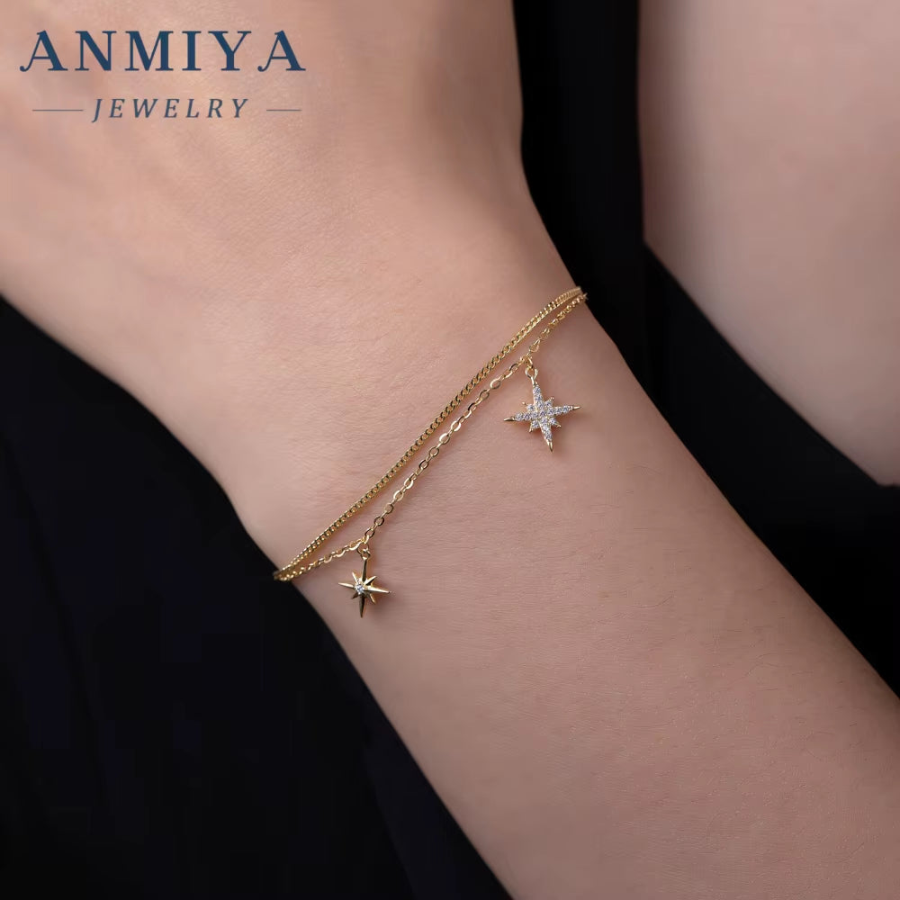 ANMIYA Fashion Jewelry 2025 Women Accessories 925 Sterling Silver 18K Gold Jewelry Star Charm Bracelet