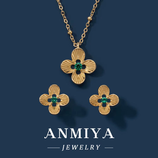2024 Popular Jewelry Charm 4 Four Leaf Clover Flower Necklace Earring Plated 18K Gold 925 Silver Clover Jewelry Set