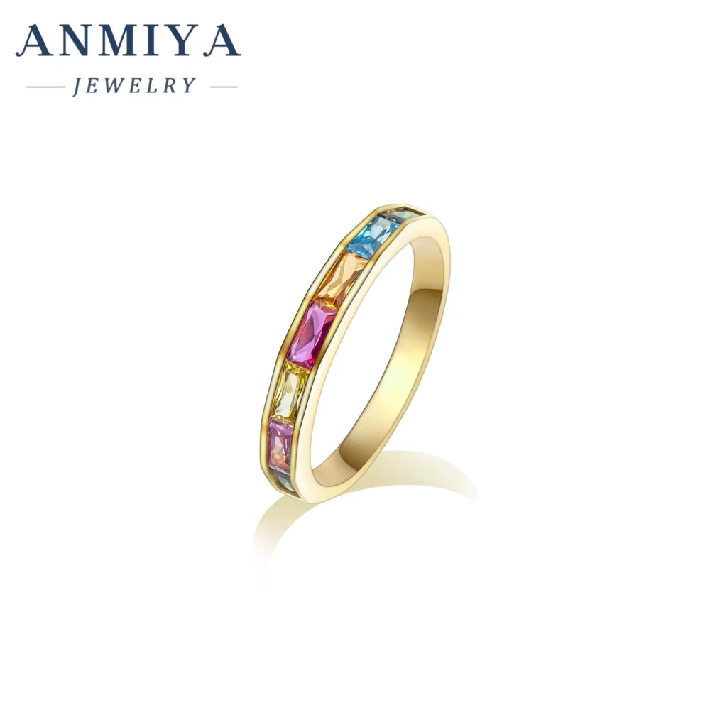 Minimalist Luxury 925 Silver Rainbow Colours Zircon 18K Gold Bridal Gorgeous Rings