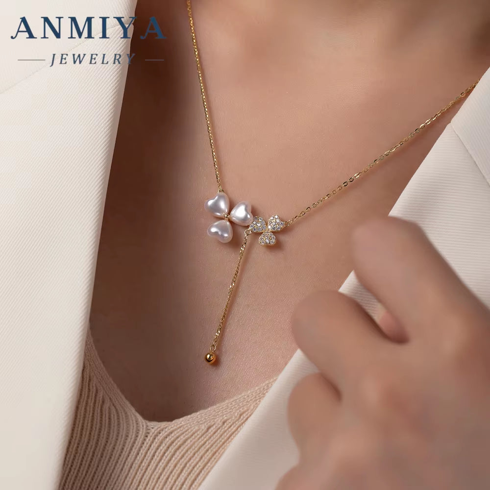 Fashion Elegant Pearl Flower Tassel Necklace 18K Gold Plated Zircon Temperament Clavicle Chain INS Popular Women'S Jewelry