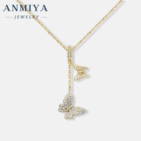 ANMIYA Wholesale 925 Silver Zircon Tassel Butterfly Pendant Necklace for Women & Girls